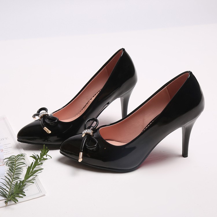 Women’s Fashion High Heel Pointed Toe Slip-On Pumps with Bow
