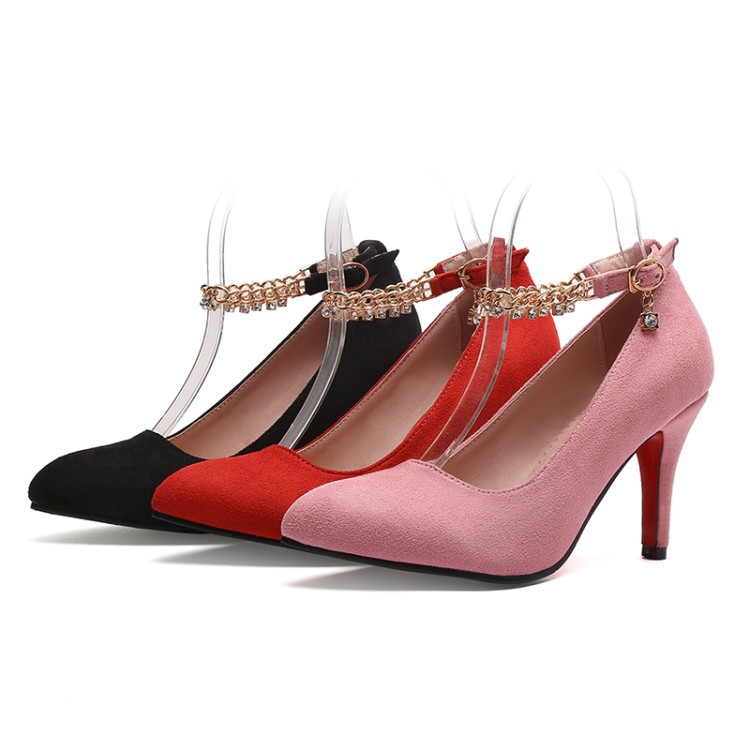 Women’s High Heel Pointed Toe Pumps with Ankle Strap
