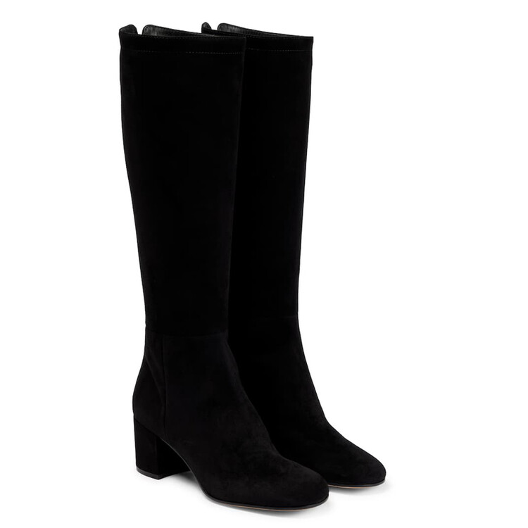 Women's High Shaft Fashion Boots Suede Chunky Mid Heel Round Toe Back Zip Winter - Image 5