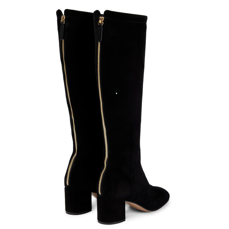 Women's High Shaft Fashion Boots Suede Chunky Mid Heel Round Toe Back Zip Winter - Image 3