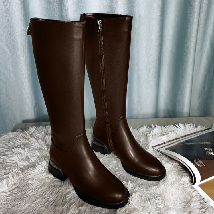 Women's High Shaft Fashion Boots with Side Zipper and Chunky Mid Heel - Style e.html - Image 2
