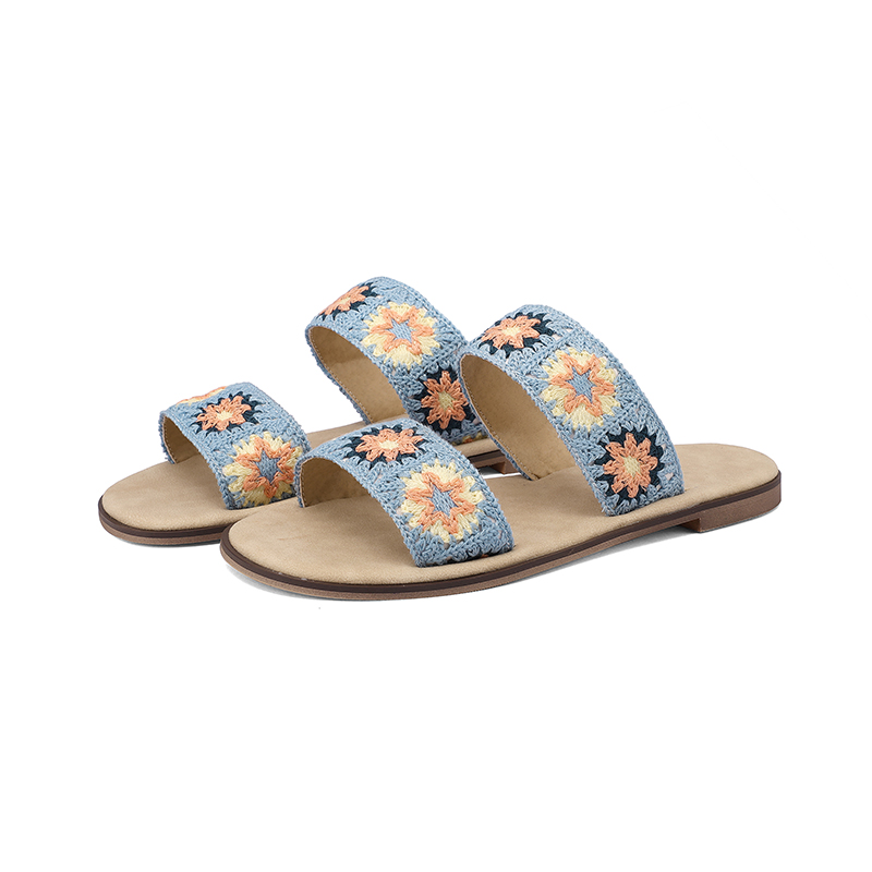 Women’s Color Block Flat Slippers PU Upper Rubber Sole