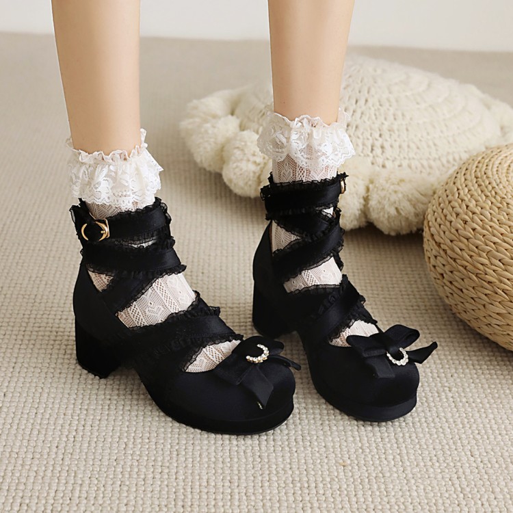 Girls Lolita Roman Sandals with Rhinestone Lace Metal Decor