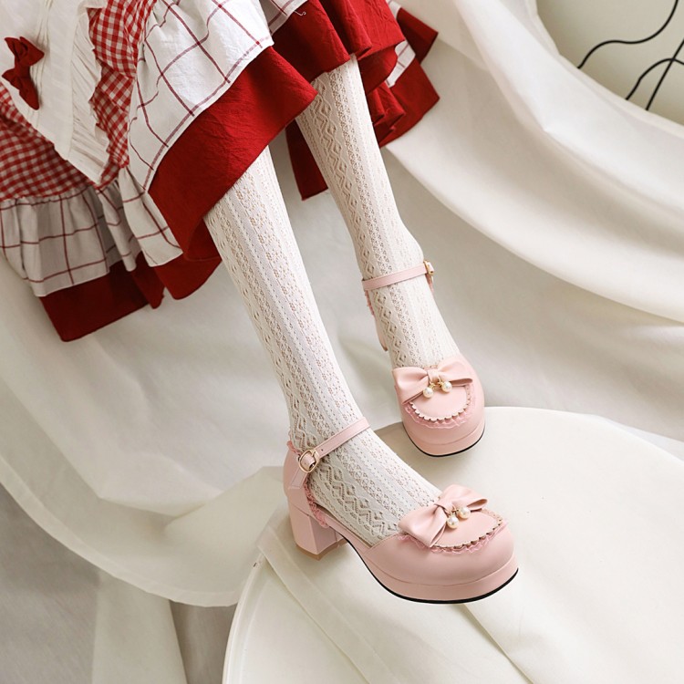 Lolita Style Low-Top Sandals with Ribbon Bow and Beads