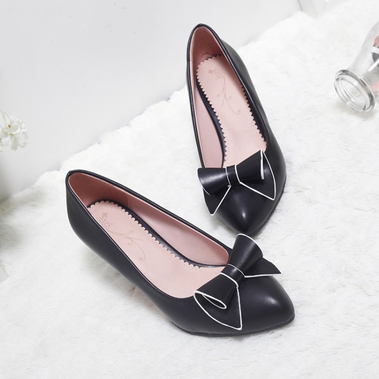 Women's Fashion Pointed Toe Slip-On Shoes with Bow and Mid Heel - Image 2