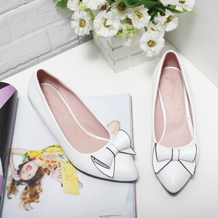 Women's Fashion Pointed Toe Slip-On Shoes with Bow and Mid Heel - Image 3