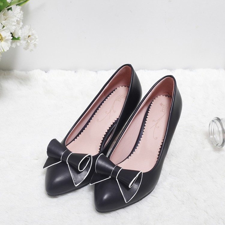 Women's Fashion Pointed Toe Slip-On Shoes with Bow and Mid Heel - Image 4