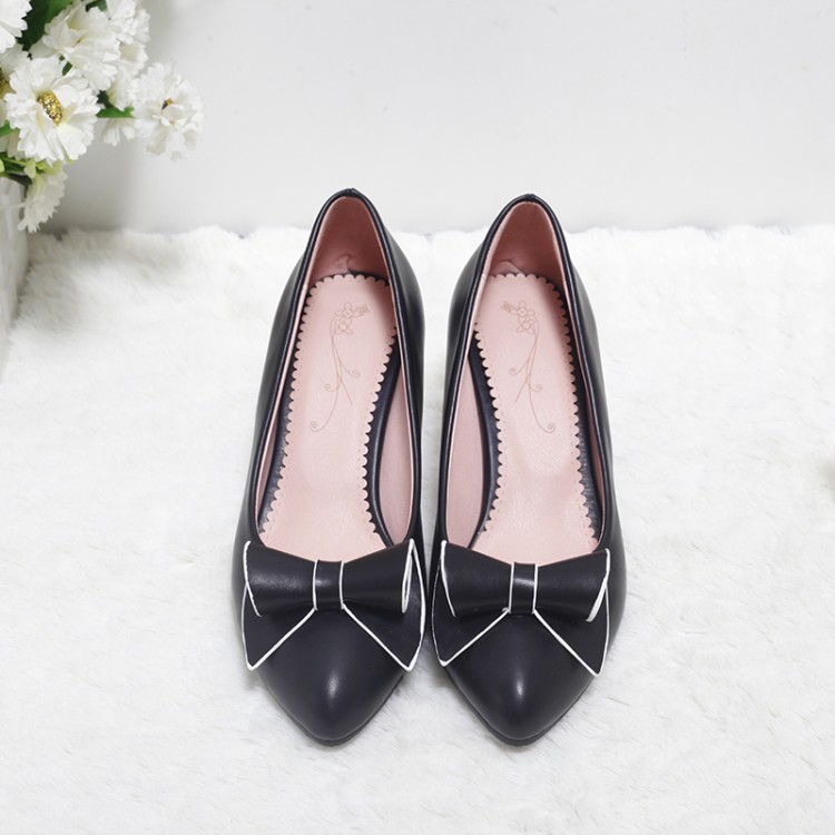 Women's Fashion Pointed Toe Slip-On Shoes with Bow and Mid Heel - Image 5
