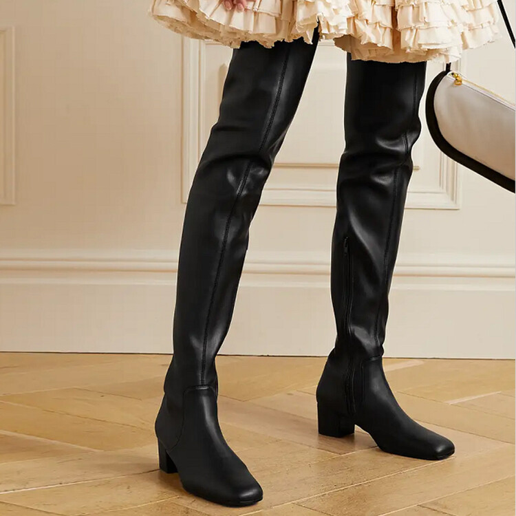 Women's Over-the-Knee Fashion Boots with Chunky Mid Heel and Side Zipper - Image 2